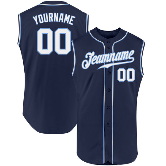 Custom Navy White-Light Blue Authentic Sleeveless Baseball Jersey - Sky-Custom