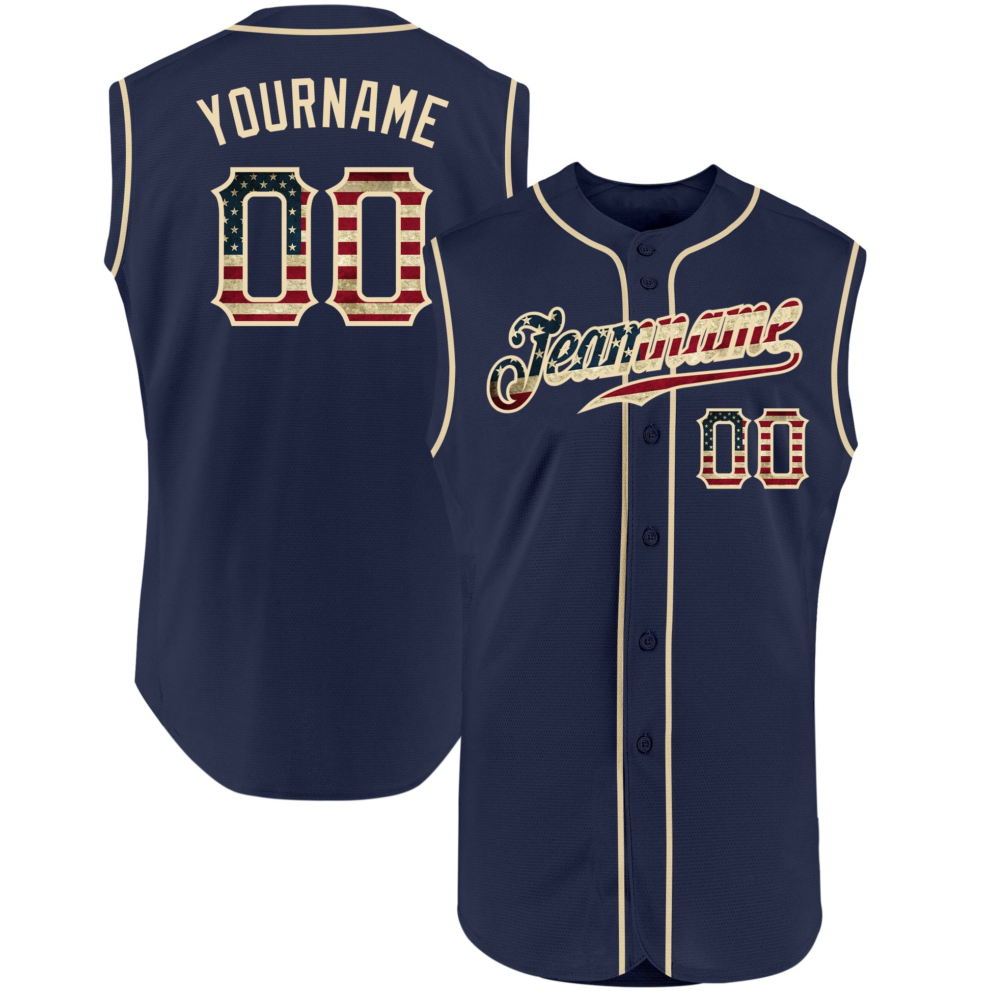 Custom Navy Vintage USA Flag-Cream Authentic Sleeveless Baseball Jersey - Sky-Custom