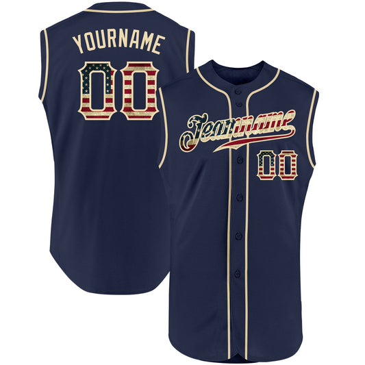 Custom Navy Vintage USA Flag-Cream Authentic Sleeveless Baseball Jersey - Sky-Custom