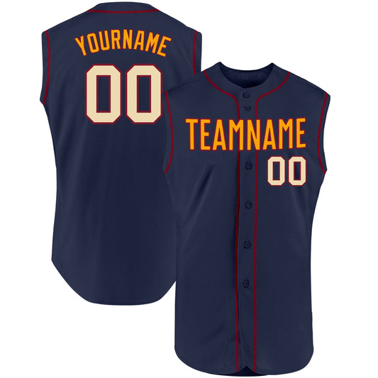 Custom Navy Cream-Crimson Authentic Sleeveless Baseball Jersey - Sky-Custom