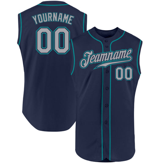 Custom Navy Gray-Teal Authentic Sleeveless Baseball Jersey - Sky-Custom