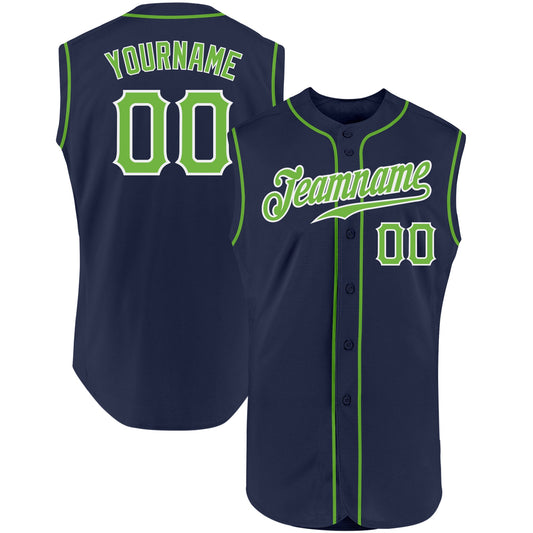 Custom Navy Neon Green-White Authentic Sleeveless Baseball Jersey - Sky-Custom