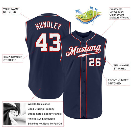 Custom Navy White-Red Authentic Sleeveless Baseball Jersey - Sky-Custom