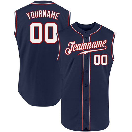 Custom Navy White-Red Authentic Sleeveless Baseball Jersey - Sky-Custom