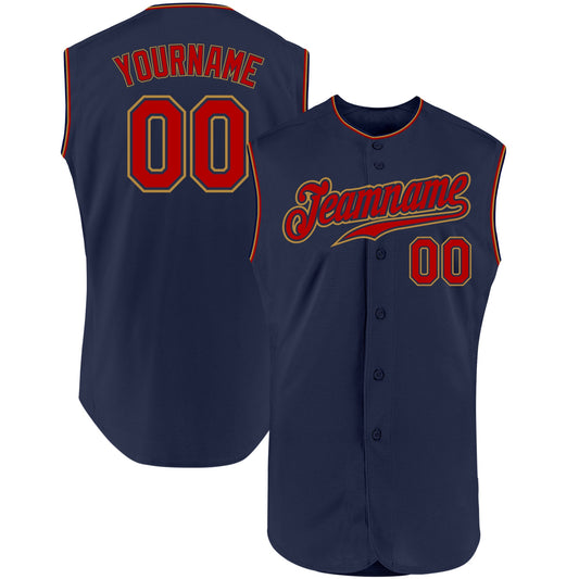 Custom Navy Red-Old Gold Authentic Sleeveless Baseball Jersey - Sky-Custom