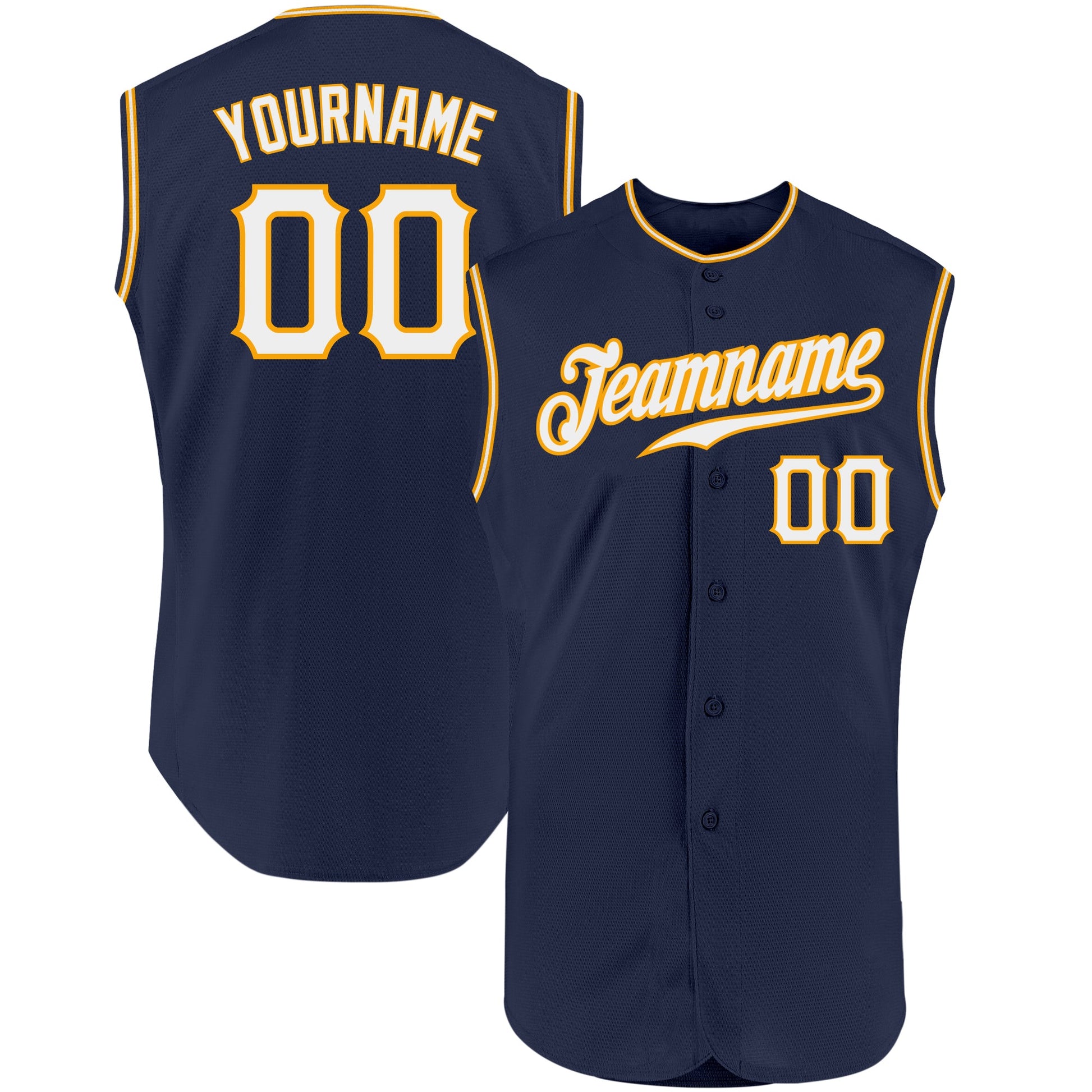 Custom Navy White-Gold Authentic Sleeveless Baseball Jersey - Sky-Custom