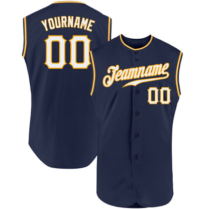 Custom Navy White-Gold Authentic Sleeveless Baseball Jersey - Sky-Custom