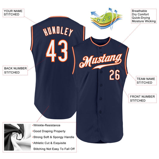Custom Navy White-Orange Authentic Sleeveless Baseball Jersey - Sky-Custom