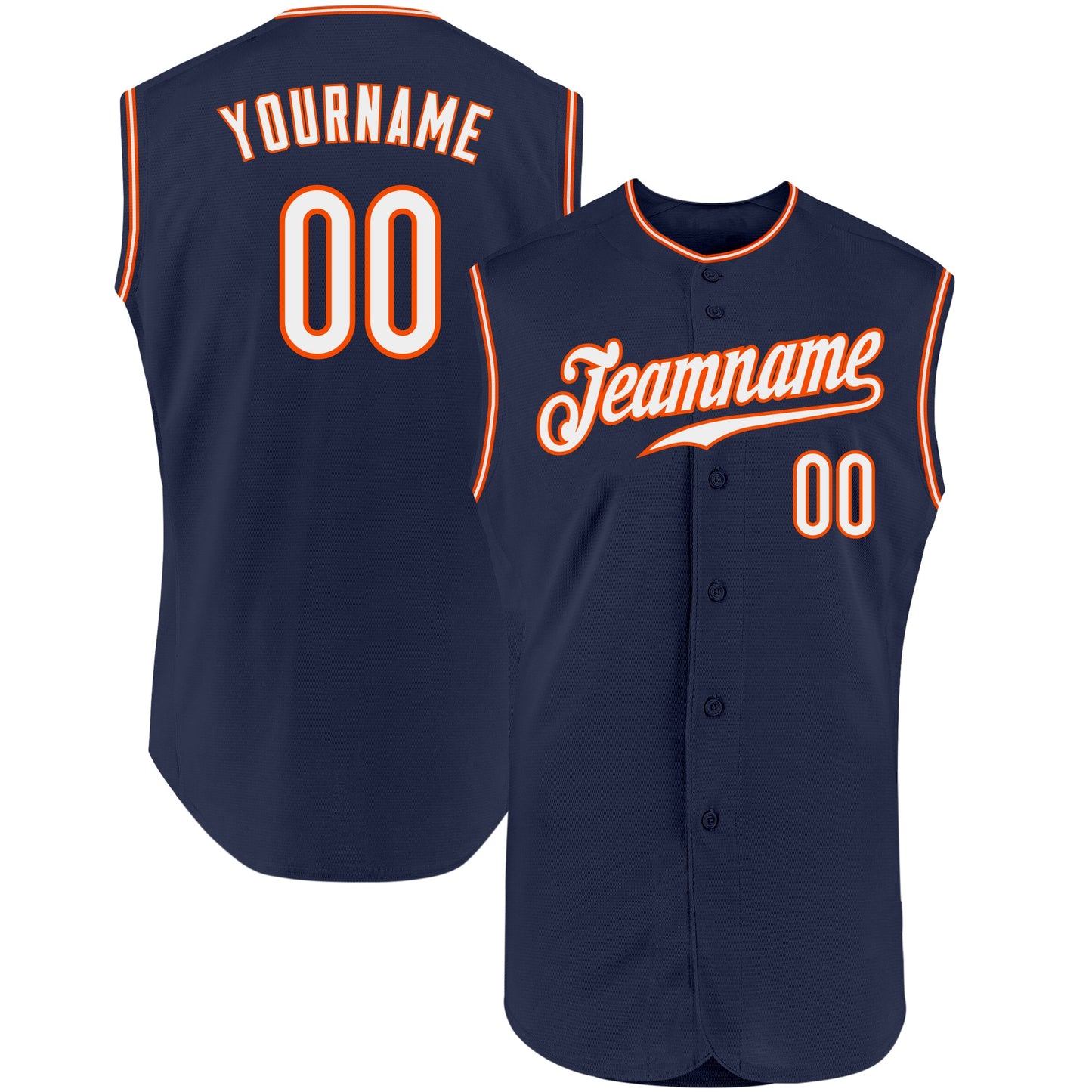 Custom Navy White-Orange Authentic Sleeveless Baseball Jersey - Sky-Custom