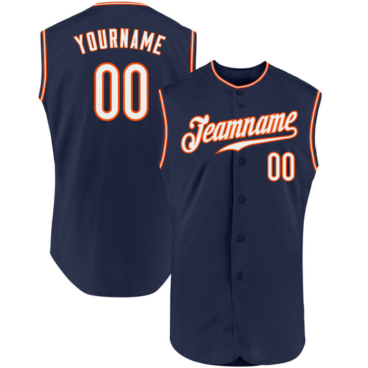 Custom Navy White-Orange Authentic Sleeveless Baseball Jersey - Sky-Custom