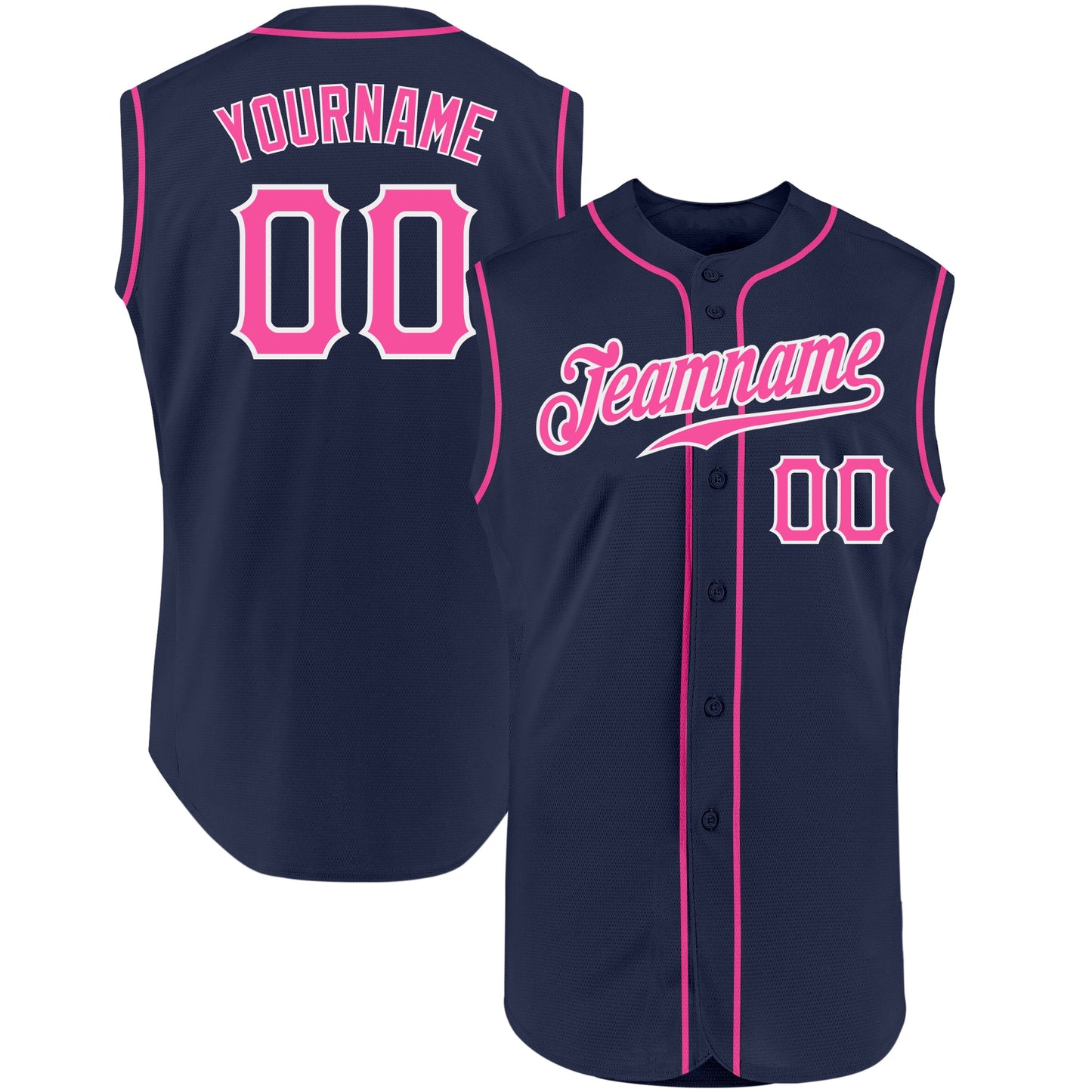 Custom Navy Pink-White Authentic Sleeveless Baseball Jersey - Sky-Custom