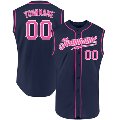 Custom Navy Pink-White Authentic Sleeveless Baseball Jersey - Sky-Custom