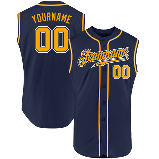 Custom Navy Gold-White Authentic Sleeveless Baseball Jersey - Sky-Custom