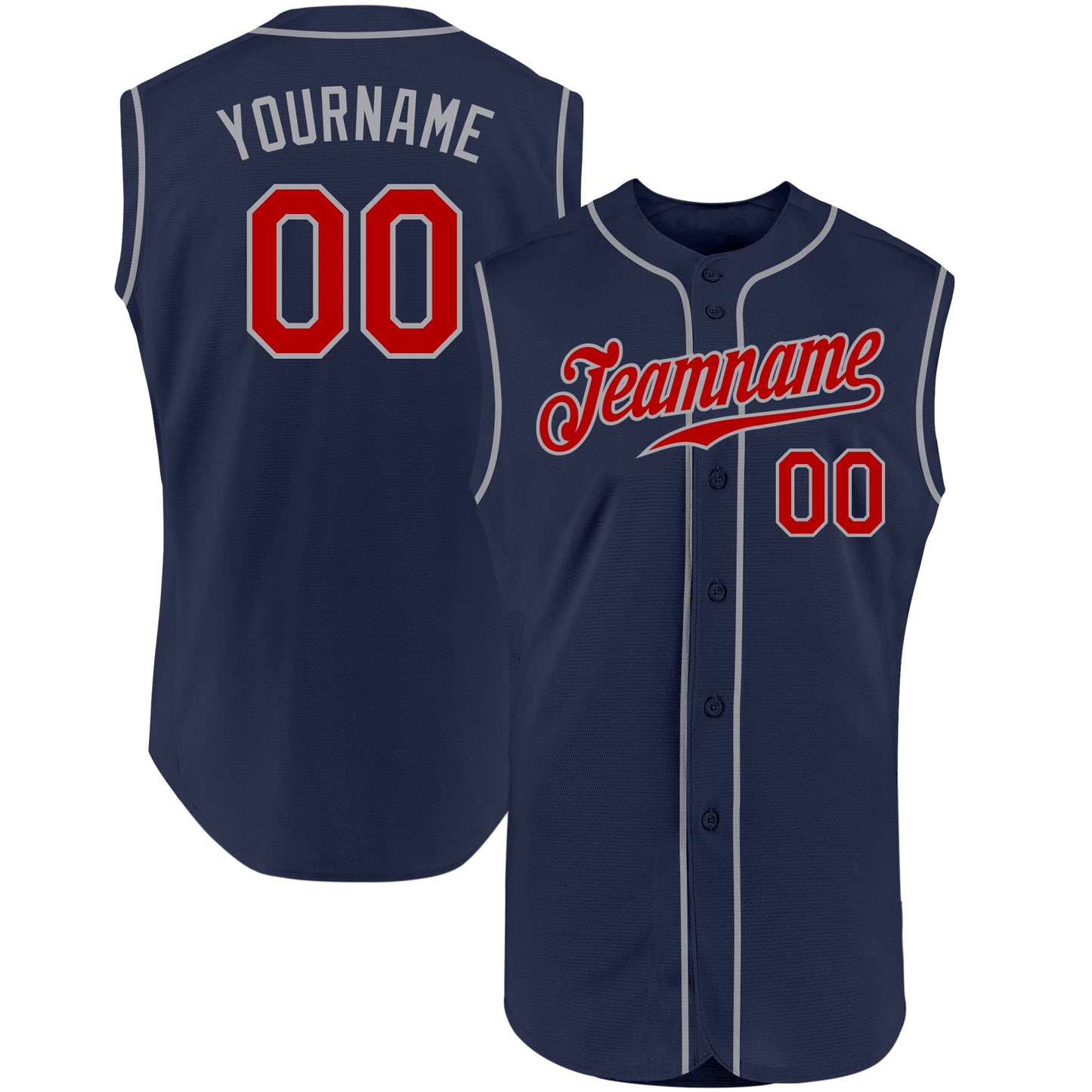 Custom Navy Red-Gray Authentic Sleeveless Baseball Jersey - Sky-Custom