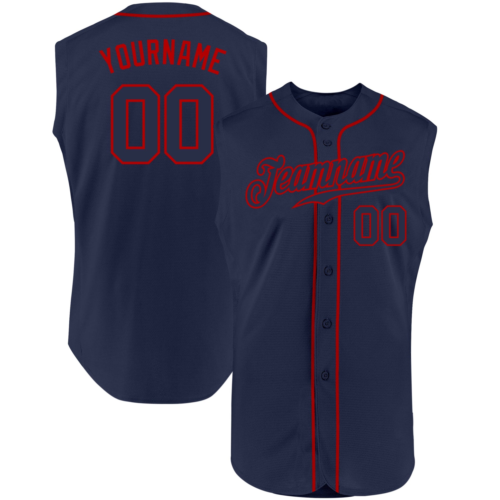 Custom Navy Navy-Red Authentic Sleeveless Baseball Jersey - Sky-Custom