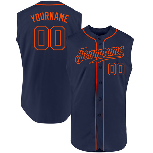 Custom Navy Navy-Orange Authentic Sleeveless Baseball Jersey - Sky-Custom