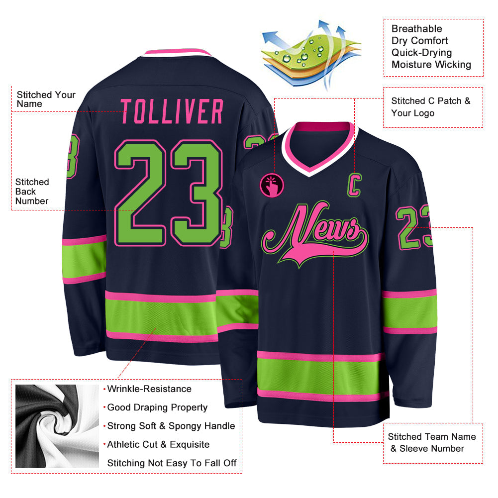Custom Navy Neon Green-Pink Hockey Jersey - Sky-Custom