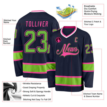 Custom Navy Neon Green-Pink Hockey Jersey - Sky-Custom
