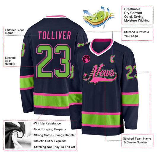 Custom Navy Neon Green-Pink Hockey Jersey - Sky-Custom