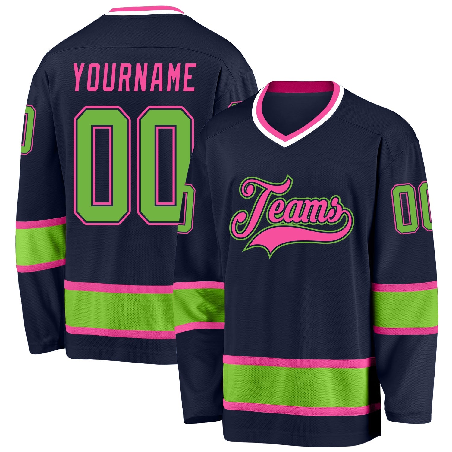 Custom Navy Neon Green-Pink Hockey Jersey - Sky-Custom