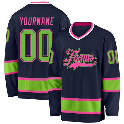 Custom Navy Neon Green-Pink Hockey Jersey - Sky-Custom