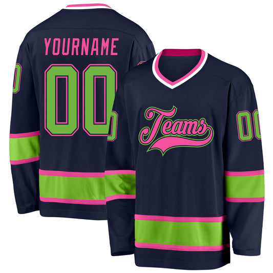 Custom Navy Neon Green-Pink Hockey Jersey - Sky-Custom
