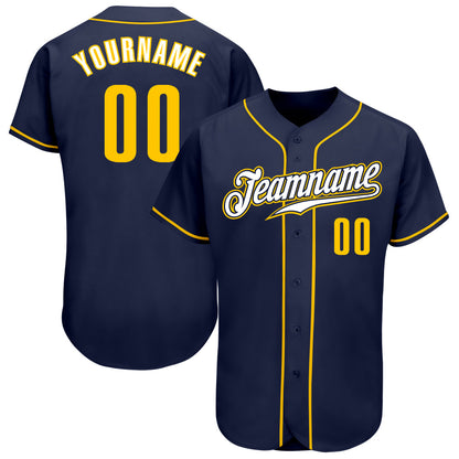 Custom Navy Gold-White Authentic Baseball Jersey - Sky-Custom
