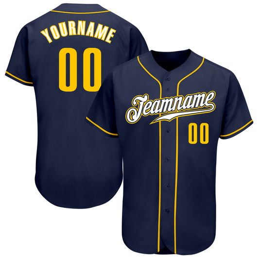 Custom Navy Gold-White Authentic Baseball Jersey - Sky-Custom