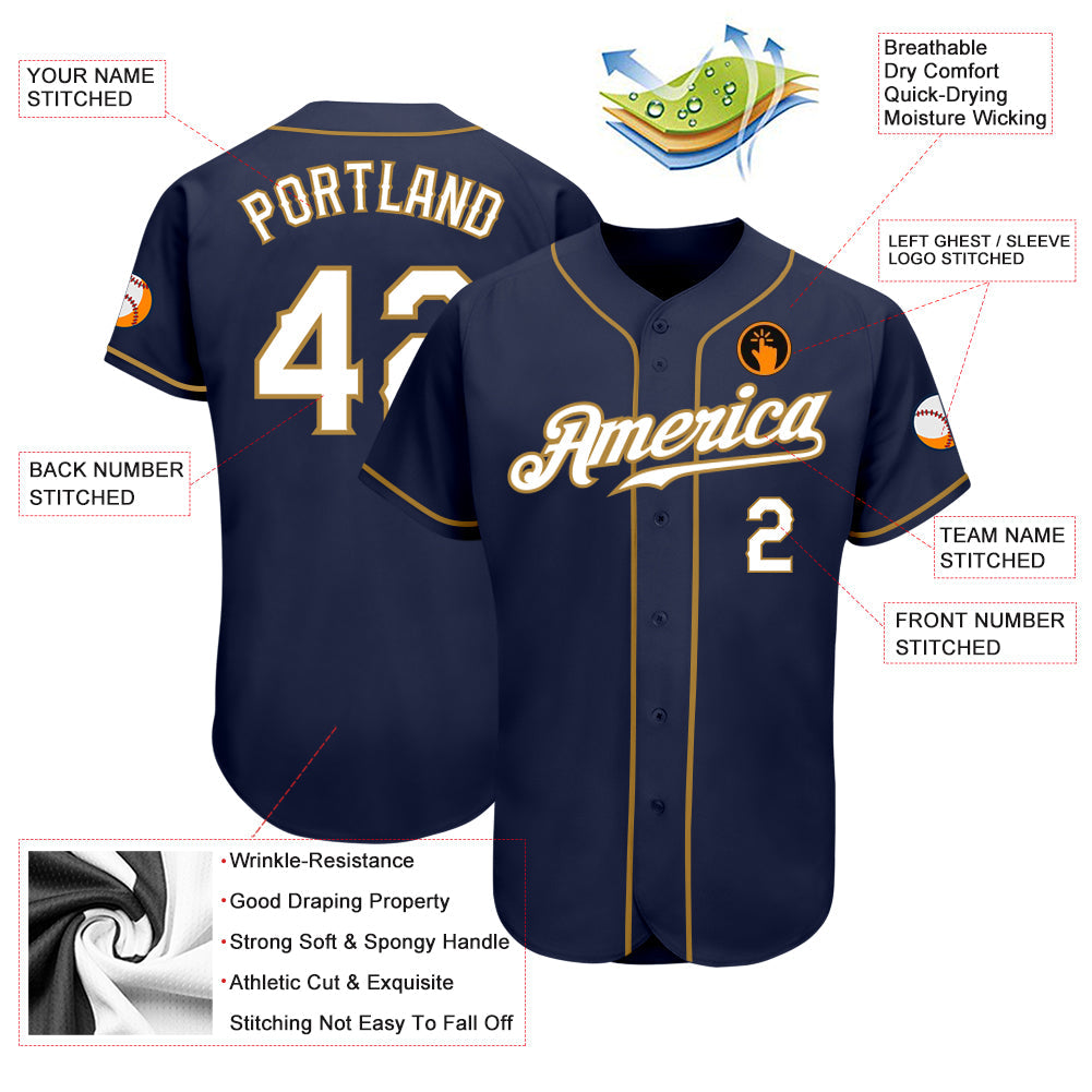 Custom Navy White-Old Gold Authentic Baseball Jersey - Sky-Custom