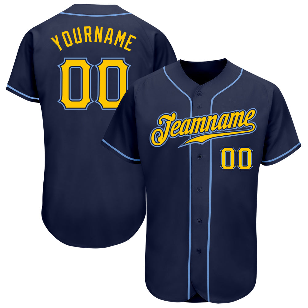 Custom Navy Gold-Light Blue Authentic Baseball Jersey - Sky-Custom