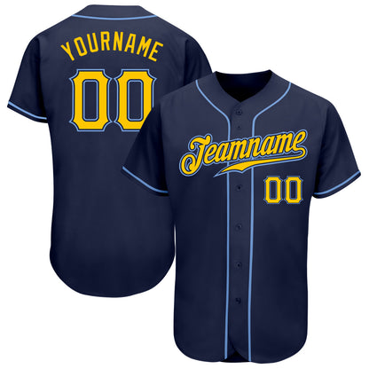 Custom Navy Gold-Light Blue Authentic Baseball Jersey - Sky-Custom