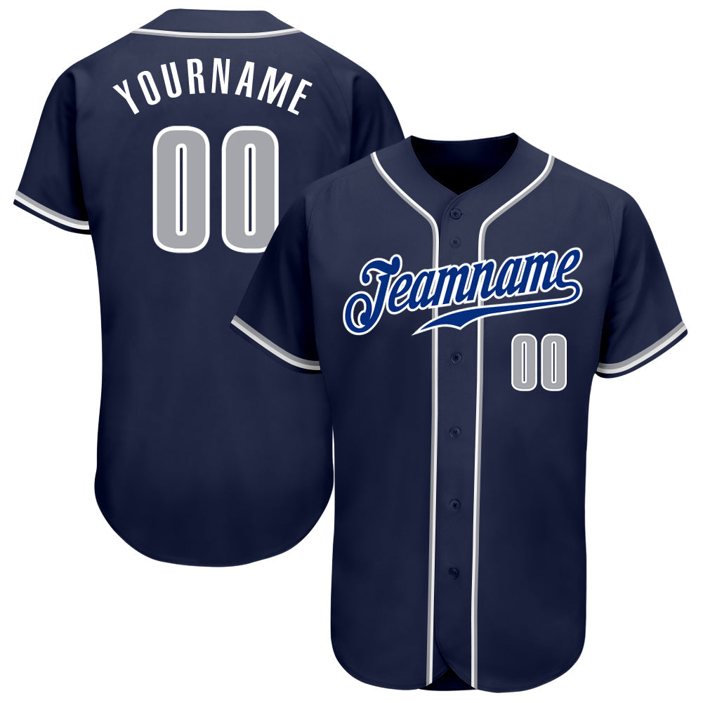 Custom Navy Gray-White Authentic Baseball Jersey - Sky-Custom