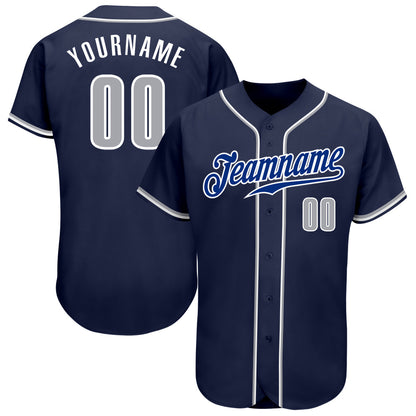 Custom Navy Gray-White Authentic Baseball Jersey - Sky-Custom