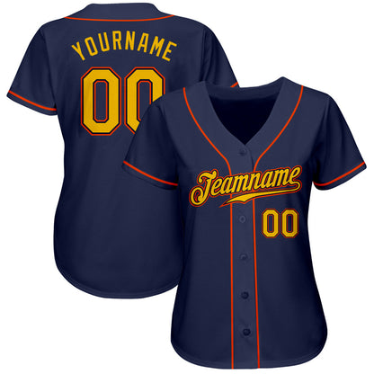 Custom Navy Gold-Orange Authentic Baseball Jersey - Sky-Custom