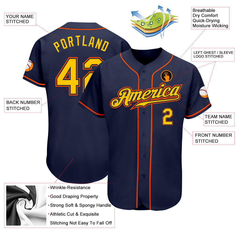 Custom Navy Gold-Orange Authentic Baseball Jersey - Sky-Custom