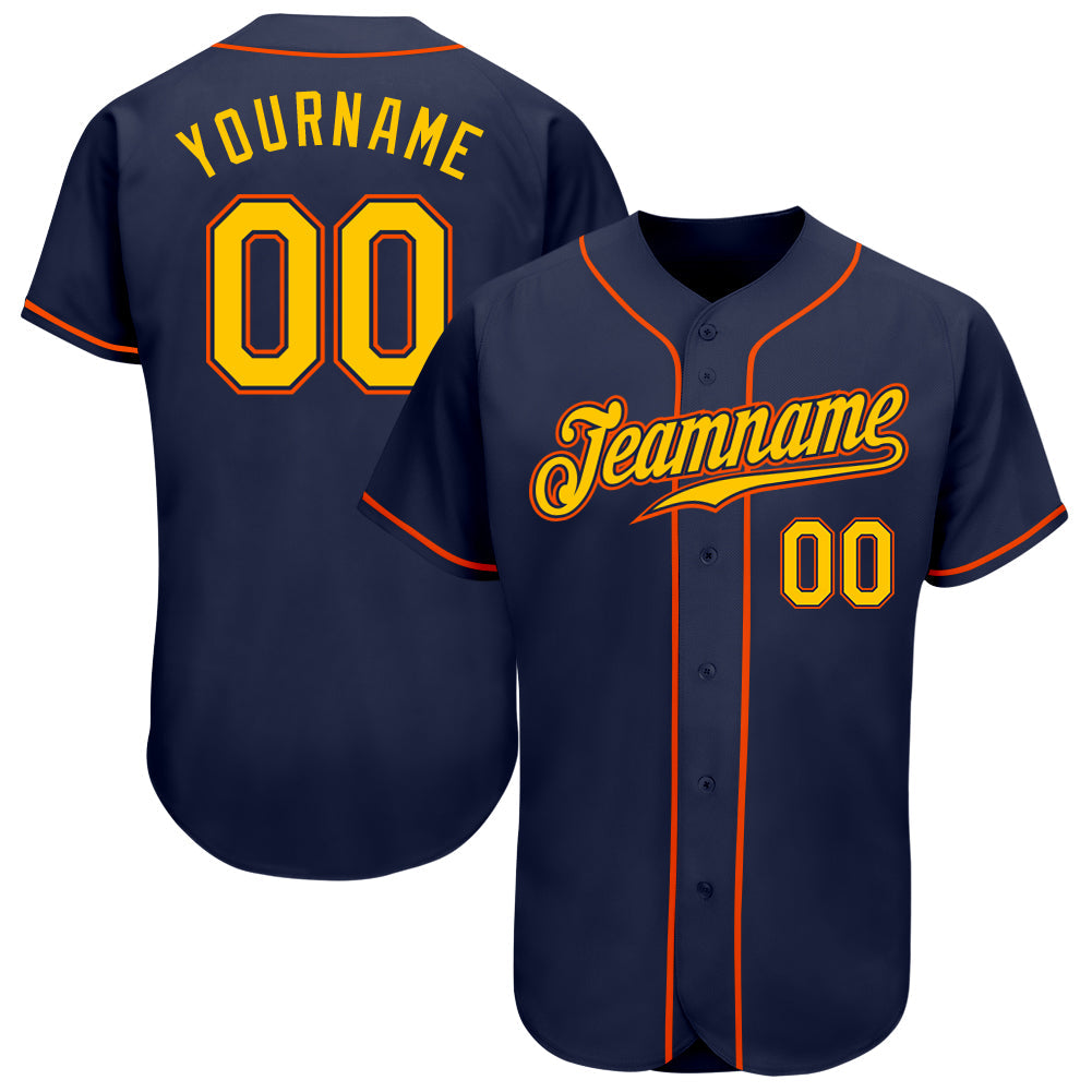 Custom Navy Gold-Orange Authentic Baseball Jersey - Sky-Custom
