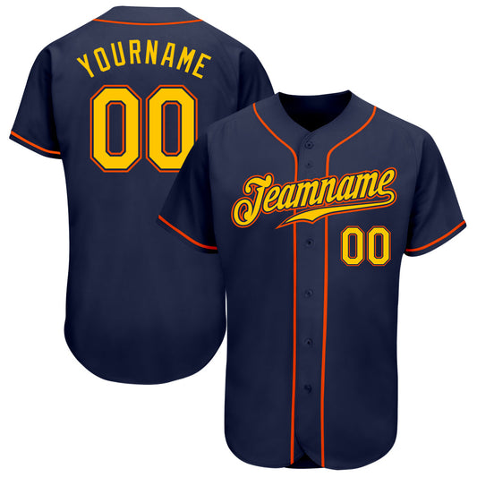 Custom Navy Gold-Orange Authentic Baseball Jersey - Sky-Custom