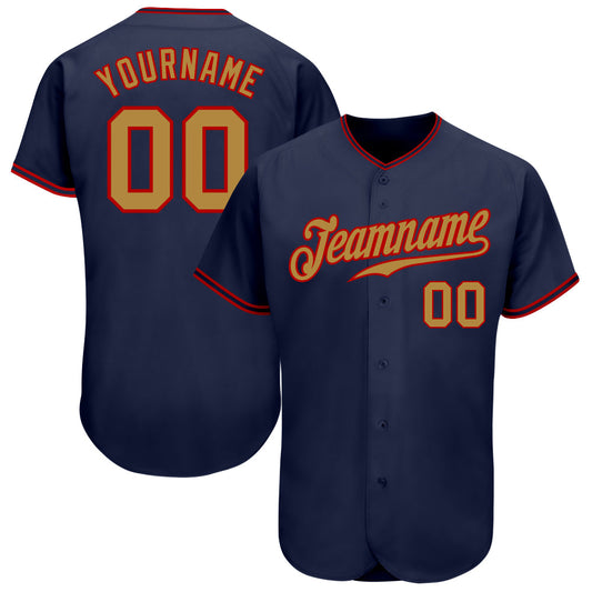 Custom Navy Old Gold-Red Authentic Baseball Jersey - Sky-Custom