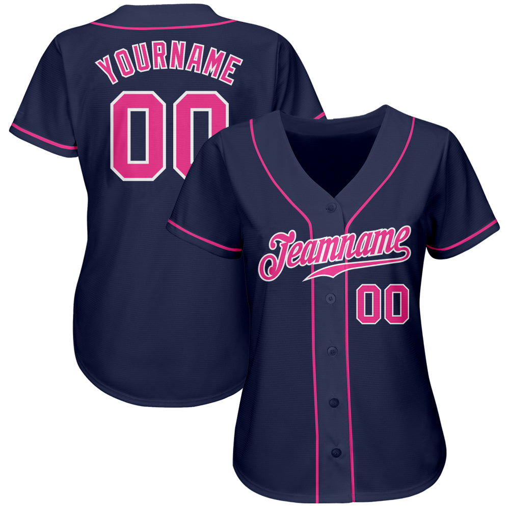 Custom Navy Pink-White Authentic Baseball Jersey - Sky-Custom