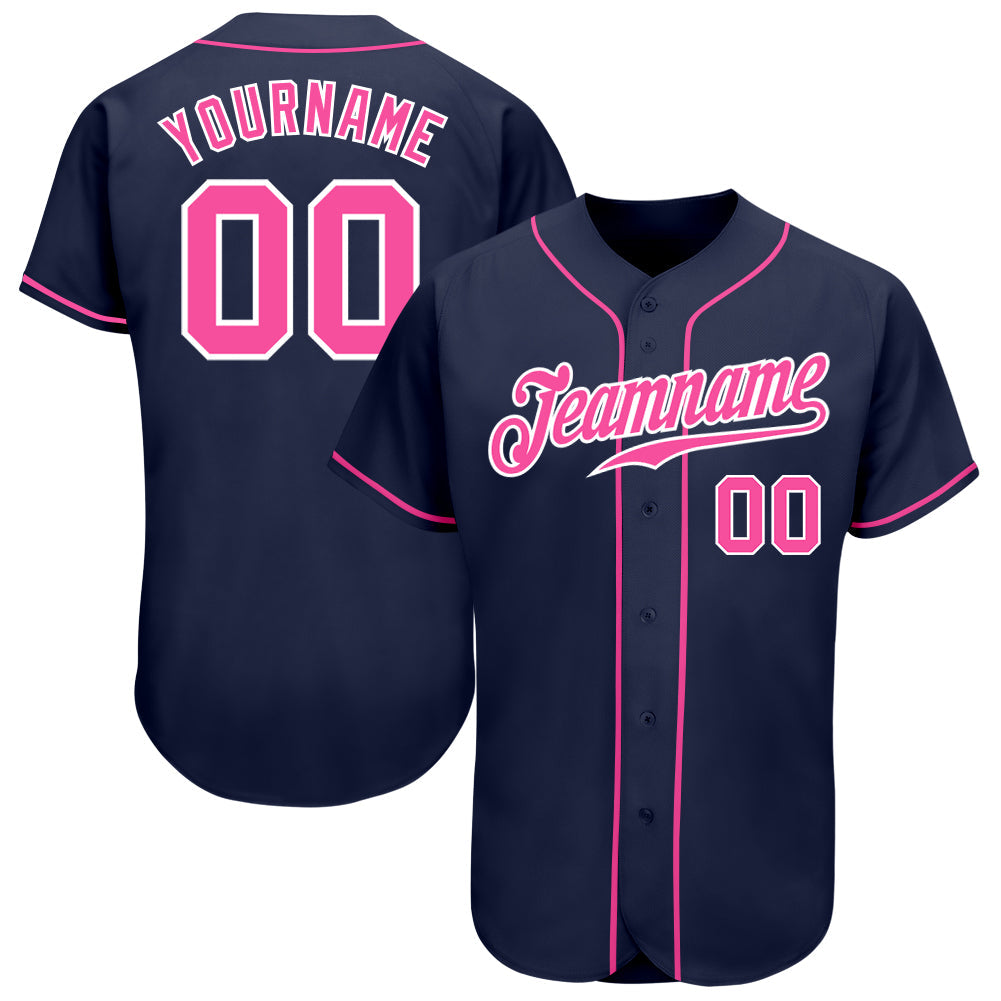 Custom Navy Pink-White Authentic Baseball Jersey - Sky-Custom
