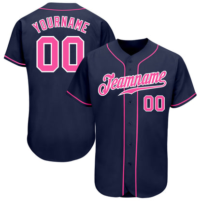 Custom Navy Pink-White Authentic Baseball Jersey - Sky-Custom