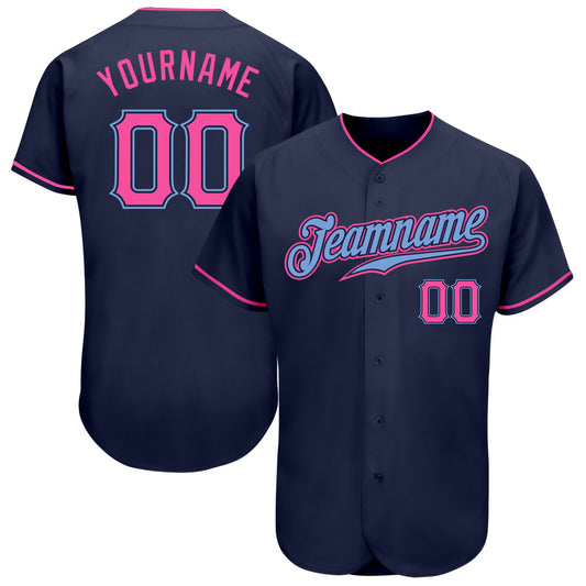 Custom Navy Pink-Light Blue Authentic Baseball Jersey - Sky-Custom