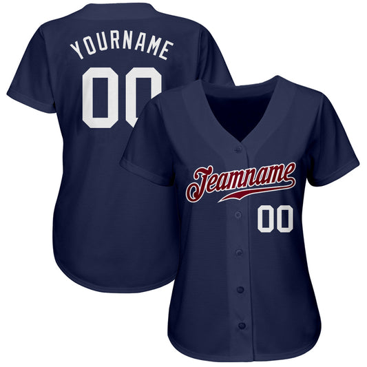 Custom Navy White-Maroon Authentic Baseball Jersey - Sky-Custom