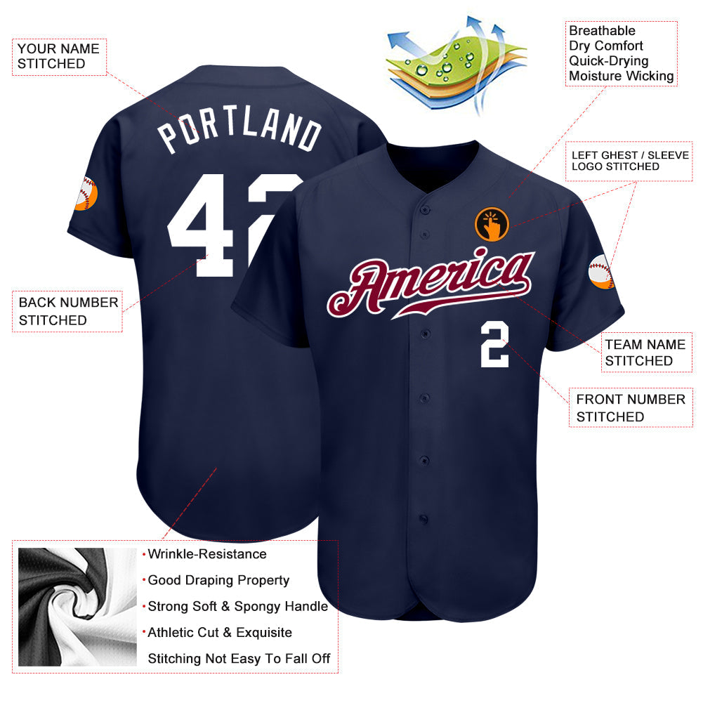 Custom Navy White-Maroon Authentic Baseball Jersey - Sky-Custom