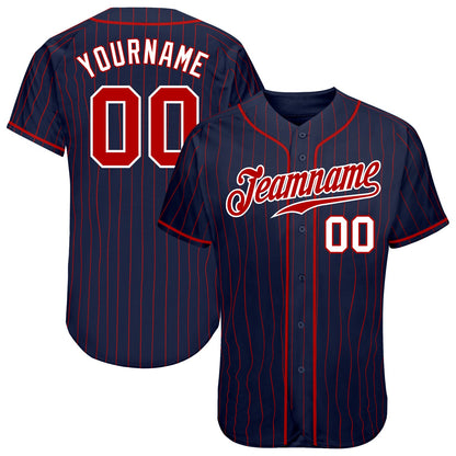 Custom Navy Red Pinstripe Red-White Authentic Baseball Jersey - Sky-Custom