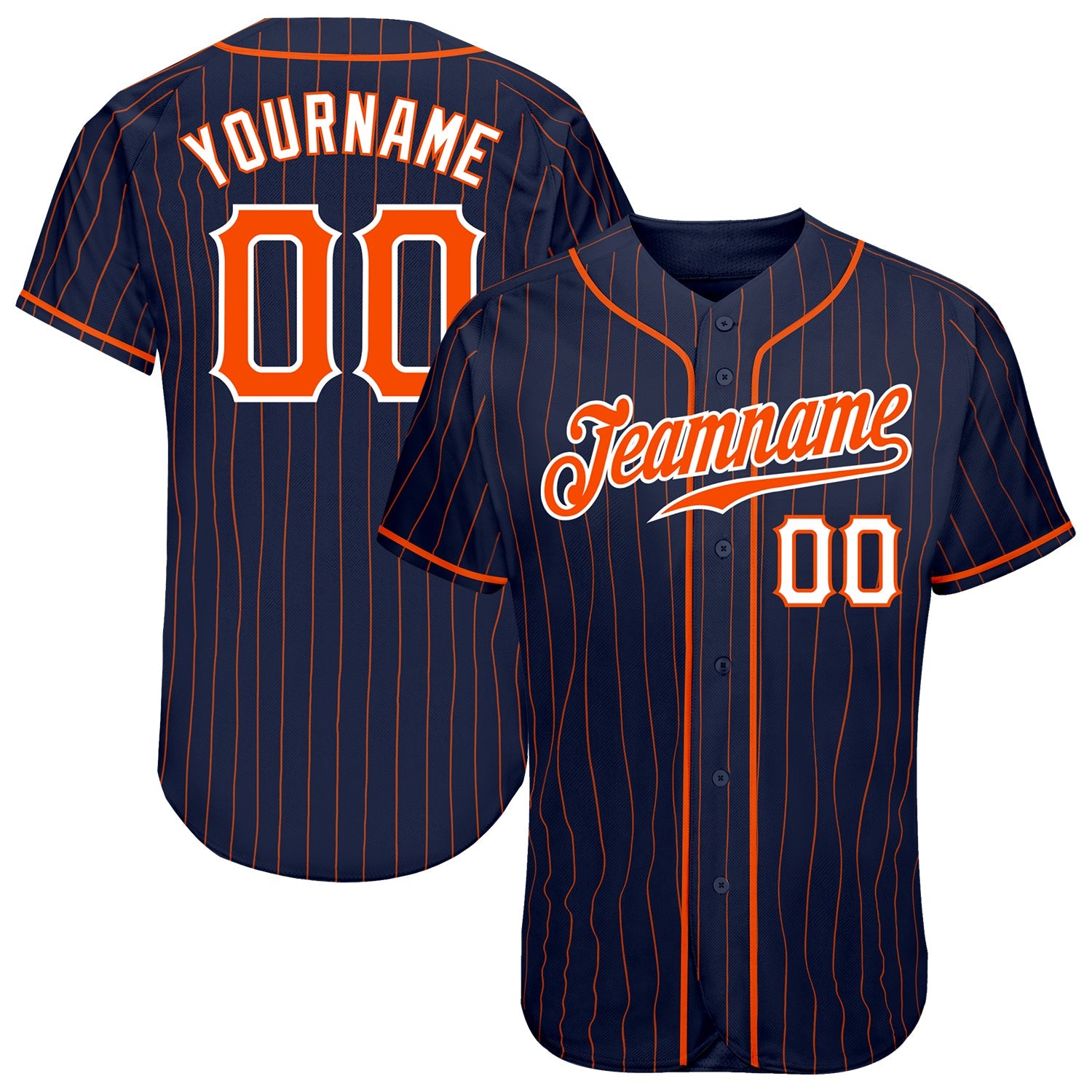 Custom Navy Orange Pinstripe Orange-White Authentic Baseball Jersey - Sky-Custom