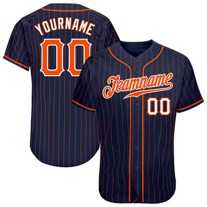 Custom Navy Orange Pinstripe Orange-White Authentic Baseball Jersey - Sky-Custom