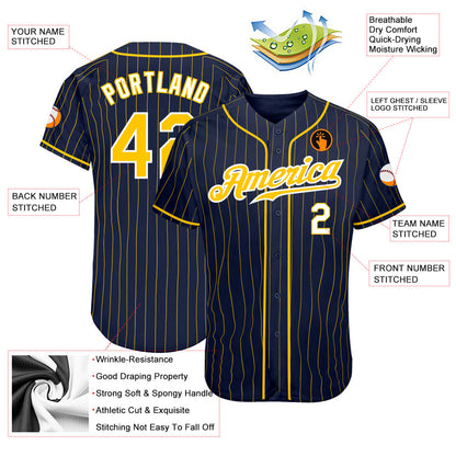 Custom Navy Gold Pinstripe Gold-White Authentic Baseball Jersey - Sky-Custom
