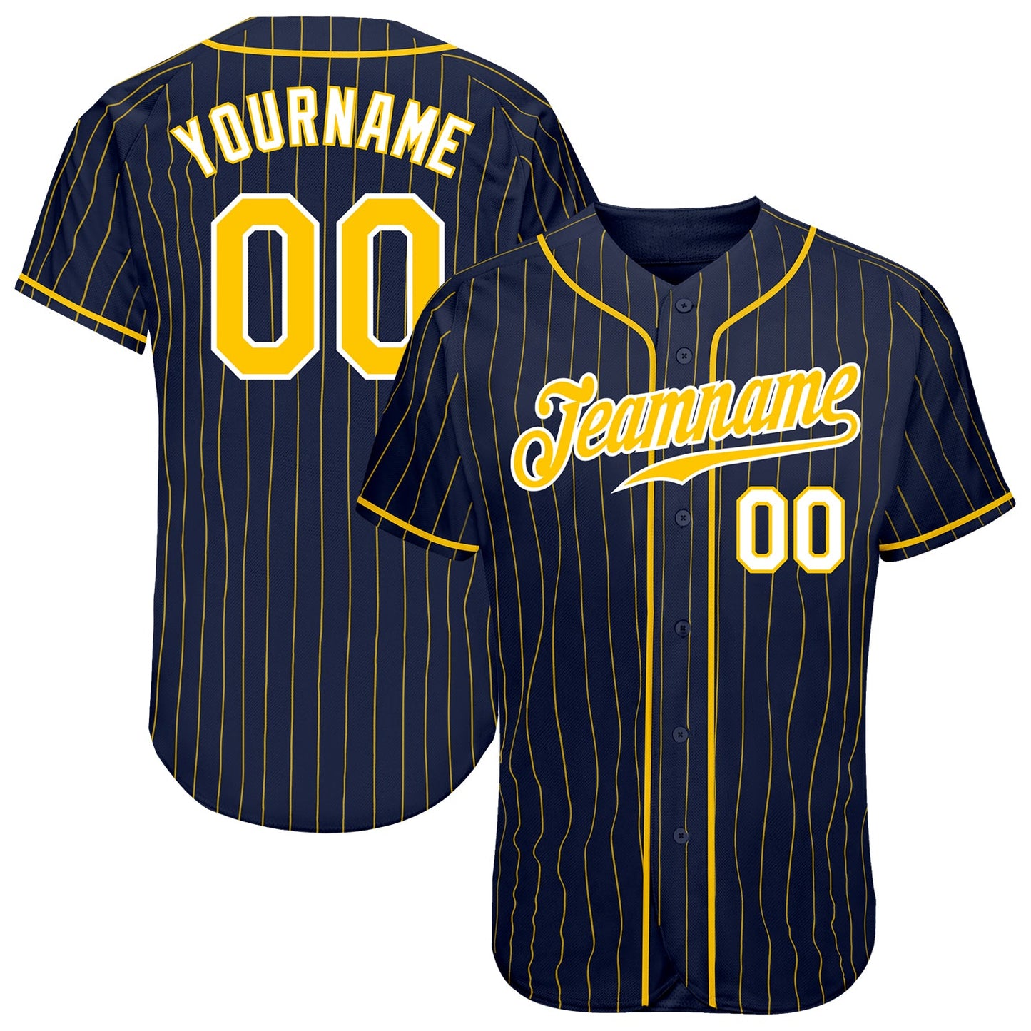Custom Navy Gold Pinstripe Gold-White Authentic Baseball Jersey - Sky-Custom