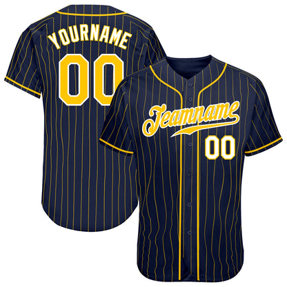 Custom Navy Gold Pinstripe Gold-White Authentic Baseball Jersey - Sky-Custom